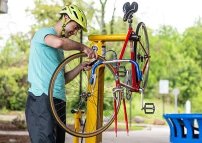 Man using bike repair stand in Columbia
